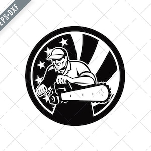 Amerikanische Arborist mit Kettensäge und USA Star Spangled Banner schwarz und weiß Svg-Arborist SVG-American Arborist geschnitten Datei-DXF-jpg-png