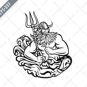 Aegir Hler or Gymir God of Sea in Norse Mythology Mascot Black and White SVG-Aegir svg-Neptune Cut File-Poseidon DXF-EPS-Gymir jpg-png