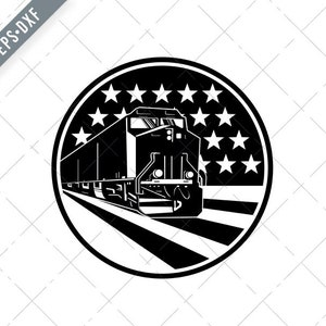American Diesel Locomotive Train Front With USA Stars and Stripes Flag Retro Svg-Diesel Locomotive SVG-Diesel Train Cut File-DXF-jpg-png