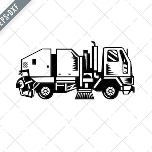 Street Cleaner Truck Side View Retro Woodcut Svg-sweeper truck SVG-Cut File-Street Cleaner DXF-jpg-png