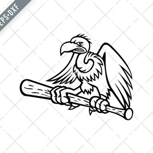 Kondor kalifornijski ściskający kij baseballowy maskotka czarno-biała SVG-Kondor kalifornijski SVG-plik do cięcia sępów-DXF-jpg-png