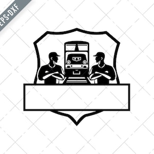 Train Engineers Arms Crossed Diesel Train Crest Retro Black and White Svg-Diesel Train SVG-Cut File-Train Engineer DXF-jpg-png