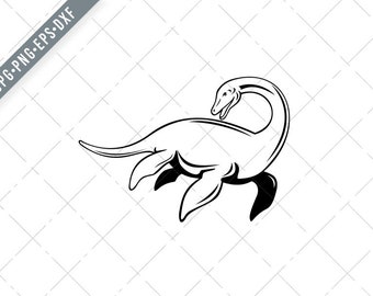 Loch Ness Monster Niseag or Nessie Swimming Side Retro Black and White Svg-Niseag SVG-Nessie Cut File-Loch Ness Monster DXF-jpg-png