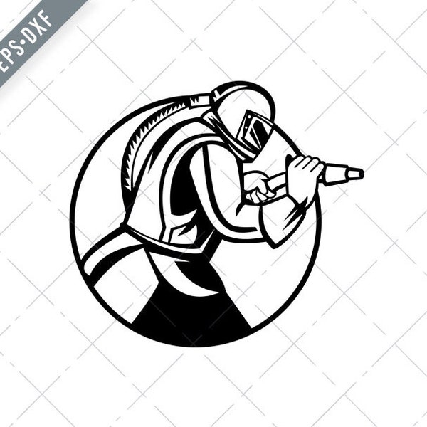 Sandblaster Abrasive Blasting Side View Circle Mascot Black and White Svg-Sand blaster SVG-glass bead blasting Cut File-DXF-jpg-png