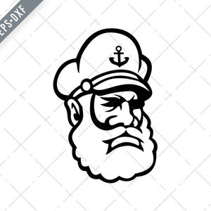 Sea Captain Old Sea Dog of Skipper Mascot Zwart-Wit Svg-Skipper SVG-Cut File-DXF-jpg-pn