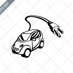 Veículo elétrico ou carro verde com plugue saindo retrô preto e branco Svg-Green Car SVG-Electric Car Cut File-DXF-jpg-png