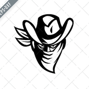Outlaw Bandit Cowboy tragen Gesichtsmaske schwarz und weiß Retro SVG-Outlaw SVG-Bandit geschnitten Datei-Cowboy tragen Gesichtsmaske DXF-jpg-png
