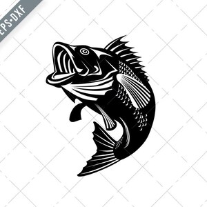 Florida Largemouth Bass Schwimmen schwarz und weiß Retro Svg-Largemouth SVG-Bucketmouth geschnitten Datei-Breitmaul DXF-jpg-png
