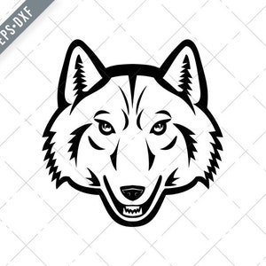 May include: Black and white line art illustration of a wolf's head with a snarling expression.