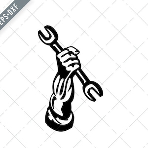 Mechanic Hand Holding Up Spanner Circle Retro Black and White SVG-Mechanic SVG-Mechanic Cut File-Mechanic DXF-jpg-png