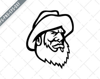 Old Fisherman or Fisher Wearing Bucket Hat Mascot Black and White Svg-Old Fisherman SVG-Cut File-DXF-jpg-pn