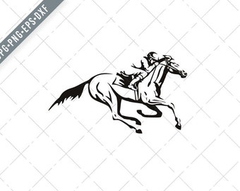 Jockey Riding Horse Horseback or Horse Racing Retro Black and White Svg-Horse Racing SVG-Cut File-DXF-jpg-png