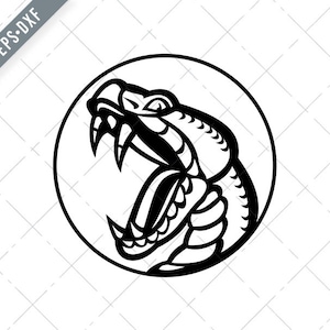 Cobra Copperhead agressiva mostrando as presas Mascote preto e branco Svg-Copperhead SVG-viper Cut File-DXF-jpg-png
