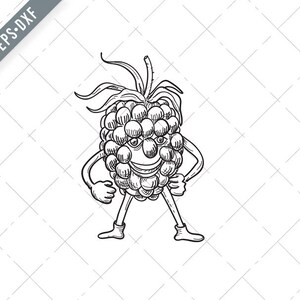Cartoon Happy Blackberry Fruit Standing While Smiling Front View Zwart en Wit Svg-Happy Blackberry SVG-Cut File-DXF-jpg-png