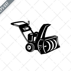 Souffleur de neige ou lance-neige Cartoon Retro Woodcut Noir et Blanc Svg-Snowblower SVG-Snow Thrower Cut File-DXF-jpg-png
