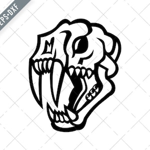 Crâne de Saber-toothed Cat Mascot Noir et Blanc Svg-Saber-dent SVG-Cut File-Skull DXF-jpg-png