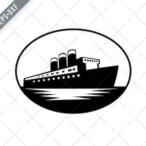 Barco de passageiros vintage ou transatlântico Oval Retro preto e branco Svg-transatlântico SVG-Cut File-DXF-jpg-png