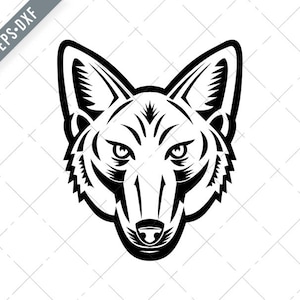 Puede incluir: Ilustración en blanco y negro de la cabeza de un zorro. El zorro tiene un hocico puntiagudo, orejas grandes y una cola tupida.