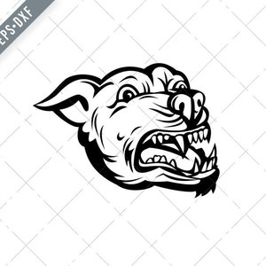 Head of Angry Pit Bull or Pitbull Barking Retro Black and White SVG-Angry Pit Bull SVG-Pitbull Cut File-DXF-jpg-png