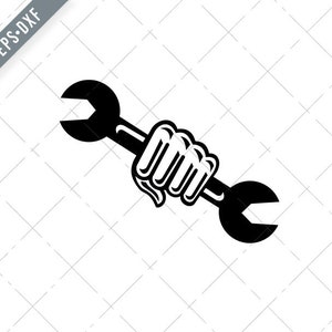 Mechanic Hand Holding Spanner Front Black and White SVG-Mechanic SVG-Mechanic Cut File-Mechanic DXF-jpg-Mechanic png