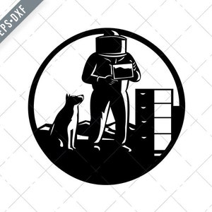 Beekeeper Bee Suit mit Border Collie Hund und Bienenstock Maskottchen Schwarz-Weiß SVG-Beekeeper SVG-Beekeeper Cut File-Beekeeper DXF-dog jpg-png