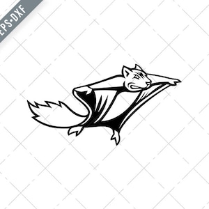 Northern Flying Squirrel Mascot Noir et Blanc Svg-noir écureuil volant SVG-Cut File-DXF-jpg-png