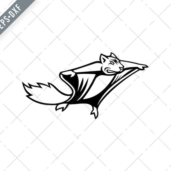 Northern Flying Squirrel Mascot Black and White Svg-black flying squirrel SVG-Cut File-DXF-jpg-png