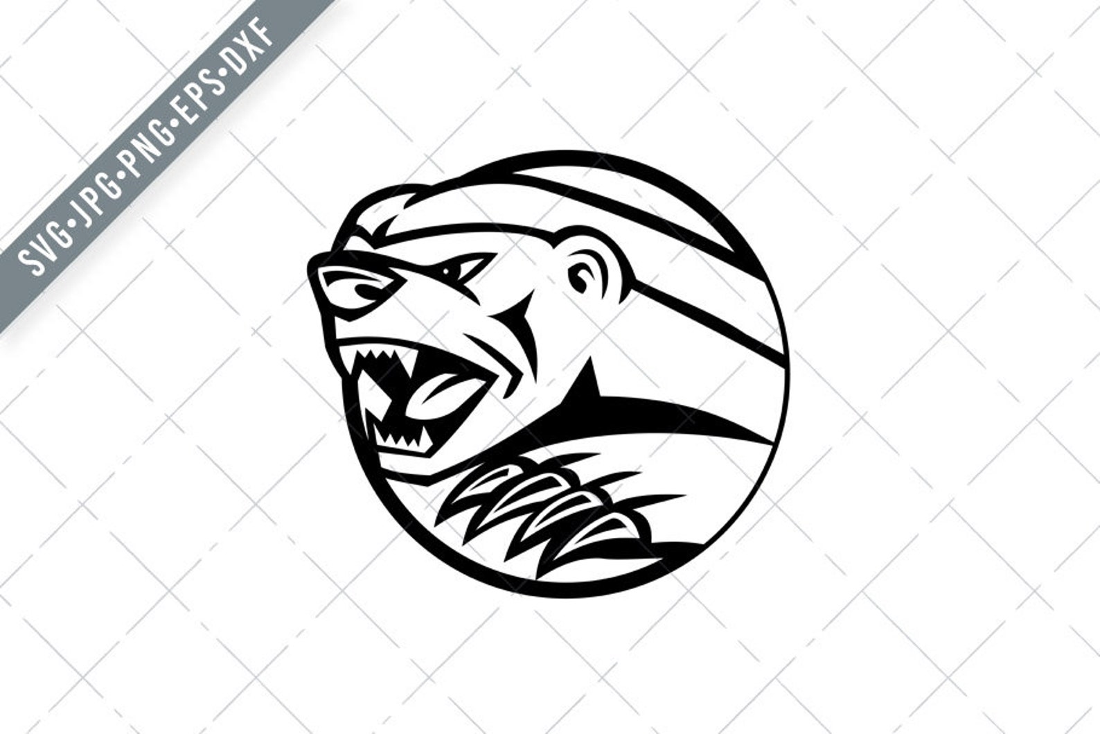 Angry Honey Badger Swiping Attacking Mascot Black and White | Etsy