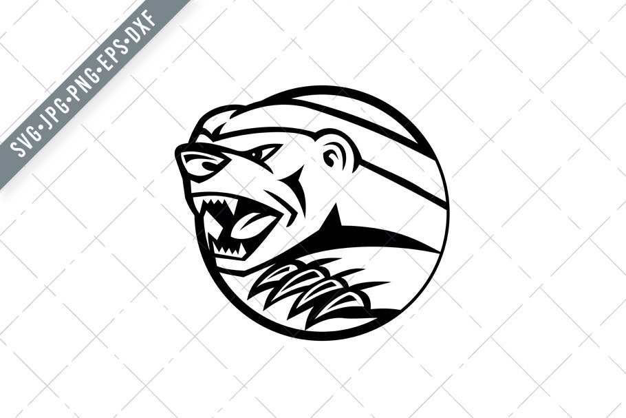 Angry Honey Badger Swiping Attacking Mascot Black and White Svg-Honey Badger Swiping SVG-Cut File-DXF-jpg-png