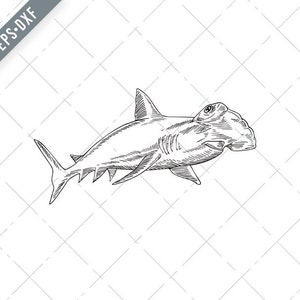 Great Hammerhead Sphyrna Mokarran a maior espécie de tubarão-martelo Gravura Black Svg-Great Hammerhead SVG-Shark Cut File-DXF-jpg-png