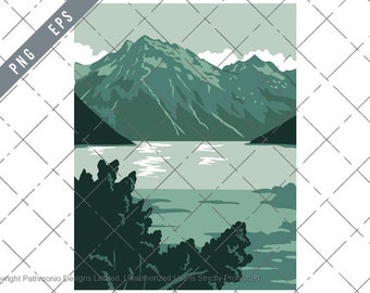 Lake Clark National Park and Preserve in Anchorage Alaska United States WPA Poster Vector eps-EPS-JPG-png-Lake Clark National Park Clipart