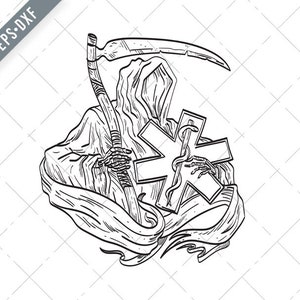 Magere Hein en Star of Life Tekening Tattoo Svg-Magere Hein EMS Star of Life Tattoo SVG-Magere Hein Tattoo Cut File-Star of Life DXF-jpg-png