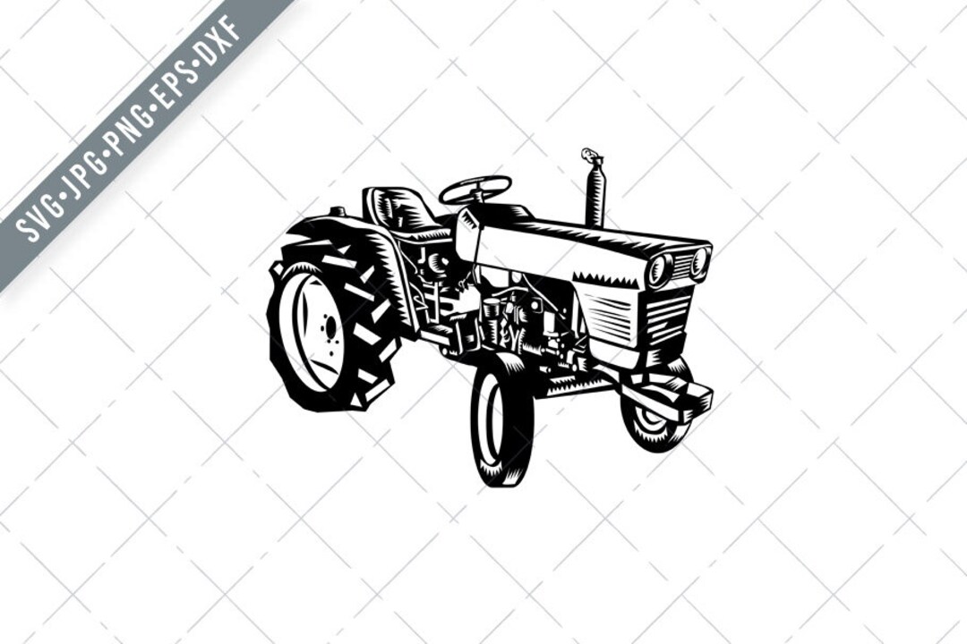 Vintage Farm Tractor Side View Woodcut Black and White Svg-farm Tractor ...