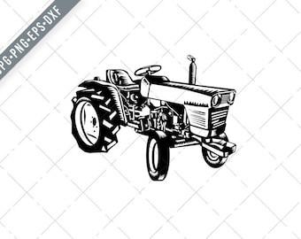 Vintage Farm Tractor Side View Woodcut Black and White Svg-Farm Tractor SVG-Vintage Farm Tractor Cut File-Tractor DXF-jpg-png