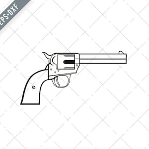 Colt Single Action Revolver of Wheel Gun Handgun Side View Stencil Zwart en Wit Retro Svg-Revolver SVG-Cut File-DXF-jpg-png