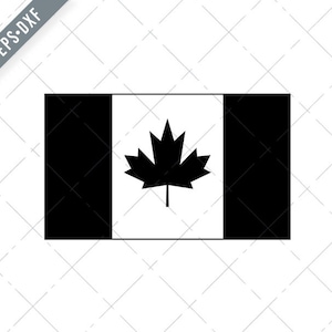Bandera nacional del país o nación de Canadá Negro y Blanco Svg-Canadá Bandera SVG-Cut Archivo-Canadiense DXF-jpg-png