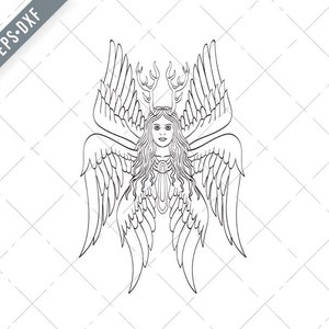 Seraph of Seraphim een Six-Winged Fiery Angel met Six Wings en Herten Geweien Tattoo Style Zwart Wit Svg-Seraphim SVG-Cut File-DXF-jpg-png