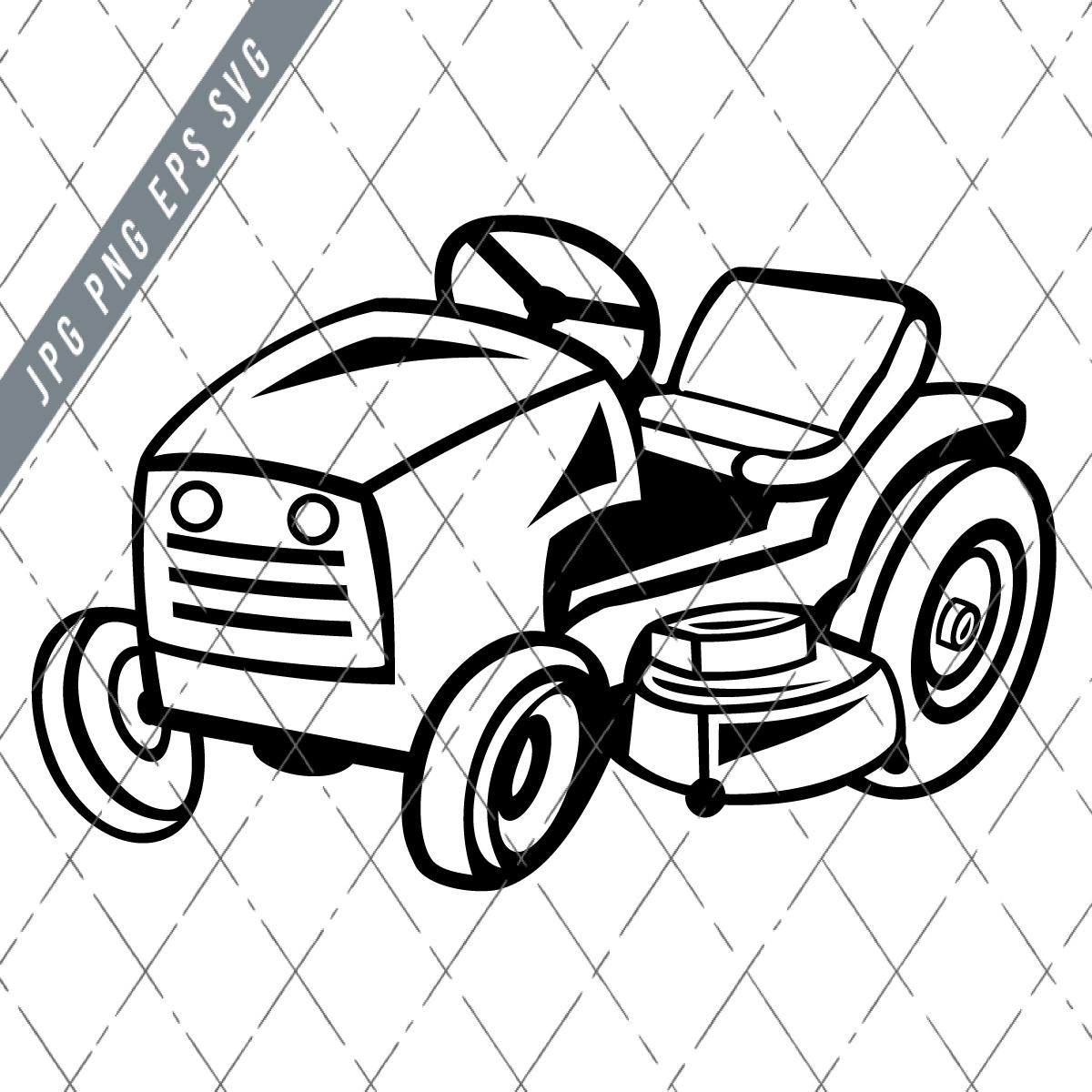 Tondeuse autoportée tracteur uniquement isolé dessin animé noir et blanc tondeuse autoportée Svg-tondeuse à gazon coupe fichier tondeuse autoportée DX