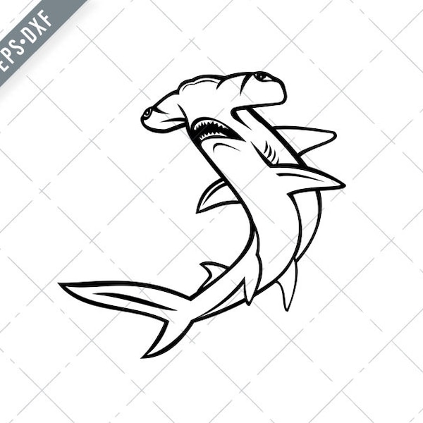 Scalloped Hammerhead Shark or Sphyrna Lewini Swimming Up Mascot and White