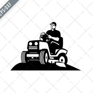 Gärtner Landschaftsgärtner Groundsman Groundkeeper Reiten Reiten Auf rasenMäher Retro schwarz Svg-Groundskeeper SVG-Gärtner schneiden Datei-DXF-jpg-png