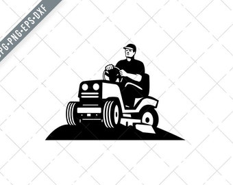 Gardener Landscaper Groundsman Groundskeeper Riding Ride-on Lawn Mower Retro Black Svg-Groundskeeper SVG-Gardener Cut File-DXF-jpg-png