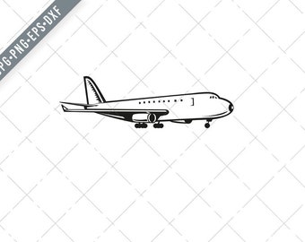 Commercial Jumbo Jet Plane Airliner Landing Side Retro Black and White svg-SVG-Cut File-DXF-jpg-png