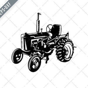 Tracteur agricole vintage Rétro Woodcut Noir et Blanc Svg-Tractor SVG-Farm Tractor Cut File-vintage Farm Tractor DXF-jpg-png