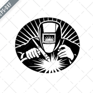 Welder Tig Welding Front View Oval Retro Black and White SVG-Tig Welding SVG-Welder Cut File-Welding DXF-jpg-png
