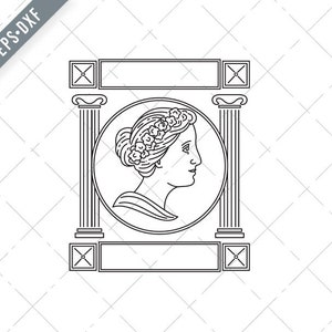 L’une des neuf muses grecques de la mythologie grecque antique vue de côté avec pilier monoline style Svg-Greek Muse SVG-Cut File-DXF-jpg-png