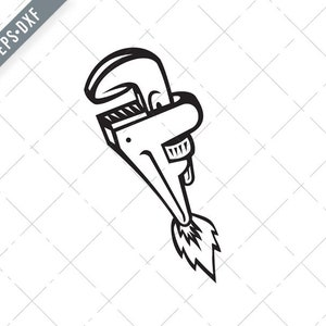 Pipe Wrench Rocket Booster Blasting Off Retro Zwart-Wit Svg-Pipe Wrench SVG-Wrench Cut File-Loodgieter DXF-jpg-png