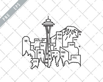 Seattle City Downtown Skyline with Space Needle USA Mono Line Art Poster Vector eps-Seattle EPS-png-Seattle City Downtown Skyline Clipart