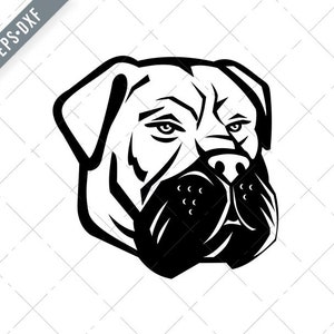 Bullmastiff Dog Head Mascot Black and White Svg-Bullmastiff SVG-Dog Cut File-DXF-jpg-png