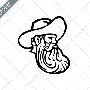 Cabeza de Vaquero o Agricultor de Grano Orgánico con Barba Completa Mirando a Lado Retro Mascota Blanco y Negro