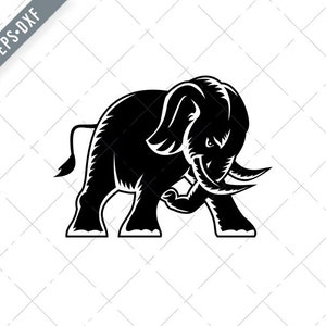 Angry Elephant Charging Attacking Side View Mascot Woodcut Black and White Svg-Elephant SVG-Cut File-DXF-jpg-png